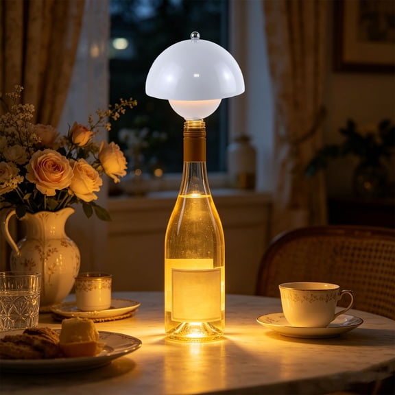 Wireless Rechargeable Bottle Lamp, Mushroom Shaped LED Night Light With 3 Color Modes, Dimmable Bottle Stopper Light For Home Bar Dining Decor(White)