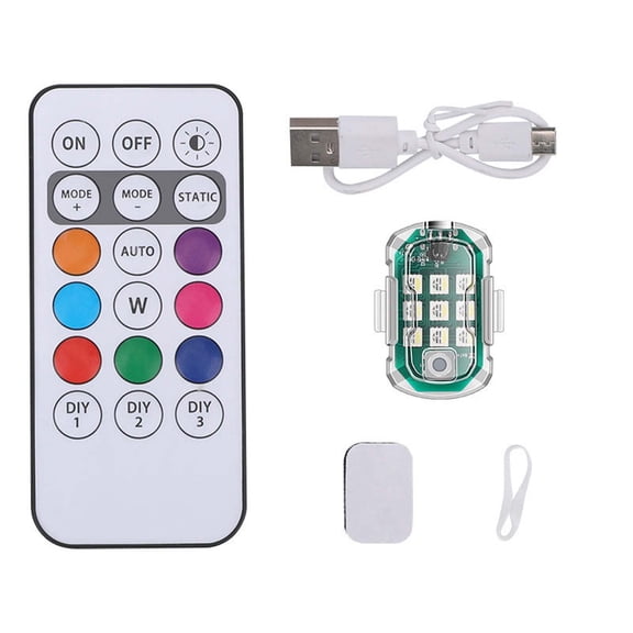 Wireless Remote Control Anti-Collision LED Strobe Lights Kit - USB Charging Emergency Drone Warning Hazard Flash for Vehicles, Cars, Trucks - 7 Colors Changing, 1PC