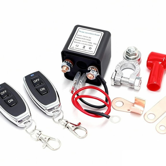 Wireless Remote Control Battery Relay Switch, Battery Disconnect Switch Anti Theft with Two Control Key Fobs, Remote Car Batterys Disconnect to Car, Truck, RV