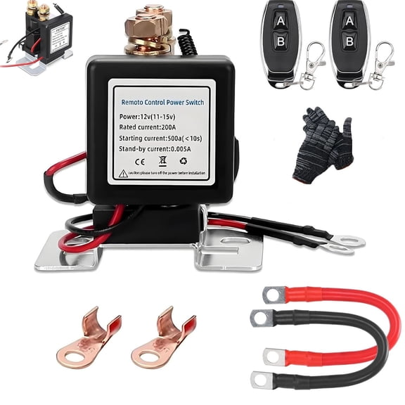 Wireless Remote Control Battery Relay Switch, Universal Remote Battery Disconnect Switch 12v 200a, Remote Start & Warm-Up/Cool-Down, Easy Install & Anti-Theft, for Cars, Rvs