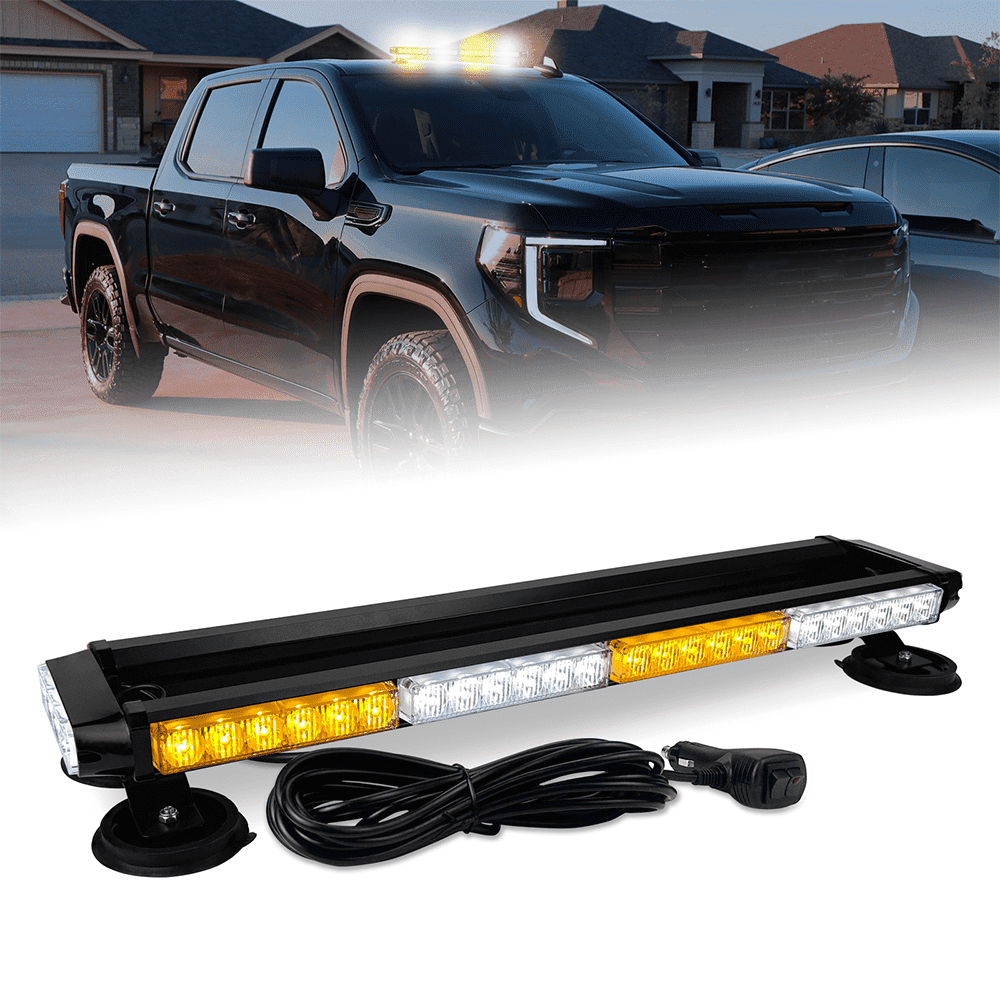 Wireless Remote Control Battery Traffic Advisor Emergency Lights Bar Led Strobe Safety Warning Light Roof Top Hazard Flash with Magnetic Base Mount and 12V Rechargeable Plug 24 Amber/White