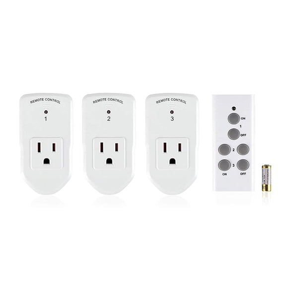 Wireless Remote Control Outlet Electrical Switch for Lights, Fans, Christmas Lights, Small Appliance, 100ft Long Range White (Learning Code, 3 Outlets +1 Remote) 1200W/10A, ETL & FCC Certified