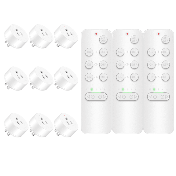 Wireless Remote Control Outlet Switch Power Plug, NineLeaf Remote Control Outlet Wireless Light Switch, Remote Control Outlet Plug for Lamp and Household Appliance 15A/1500W, 500FT (3Remotes,9Plugs)