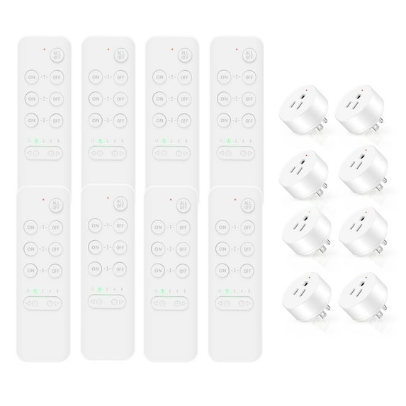 Wireless Remote Control Outlet Switch Power Plug, NineLeaf Remote Control Outlet Wireless Light Switch, Remote Control Outlet Plug for Lamp and Household Appliance 15A/1500W, 500FT (8Remotes,8Plugs)