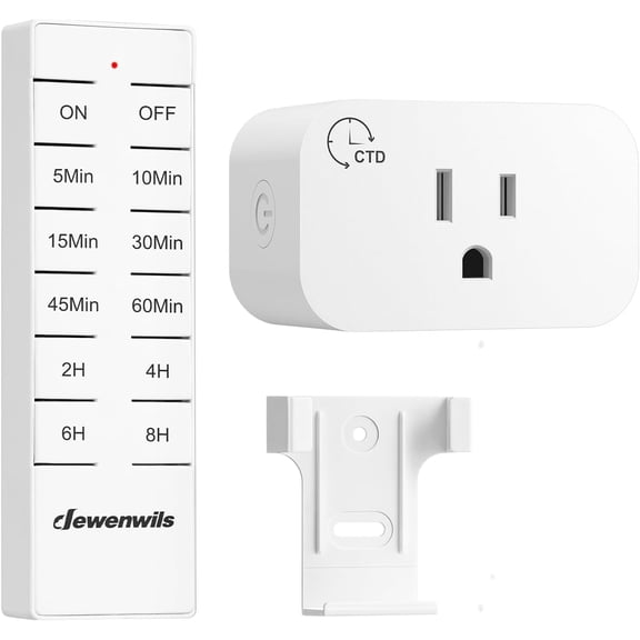 Wireless Remote Control Outlet with Timer, Indoor Remote Timer Outlet, No Interference No Wiring, 15A/1875W 100FT RF Range, Countdown Light Switch for Lamp, Fan