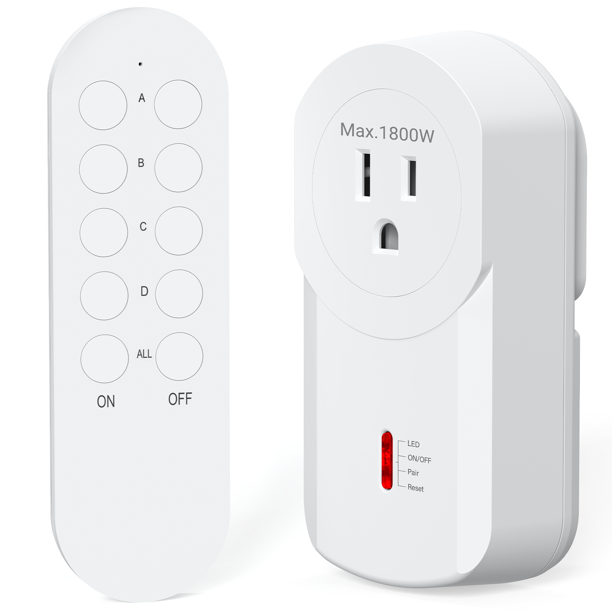 Wireless Remote Control Plug Outlet With Remote On Off Switch, 40m
