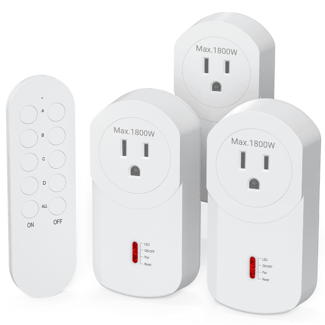 Wireless Remote Control Plugs+ Switch, 1800W/15A Sockets, 120V, 40m