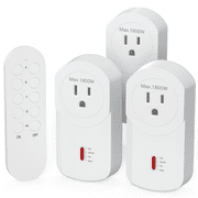 Wireless Remote Control Plugs+ Switch, 1800W/15A Sockets, 120V, 40m/130ft Range, 3 Surnice Outlets + 1 Remote