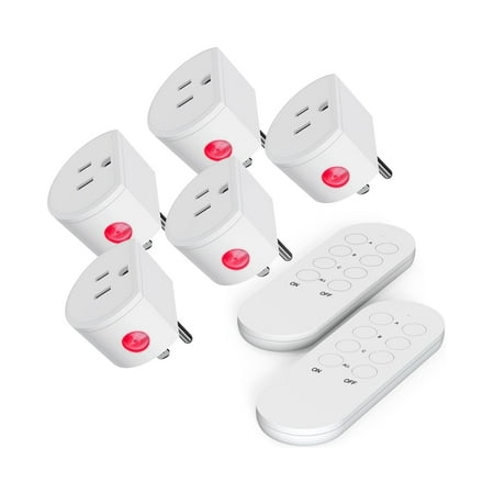 Wireless Remote Control Surnice Outlets, 40m/130ft Plug, 10A/1200W, 5 Sockets + 2 Remotes