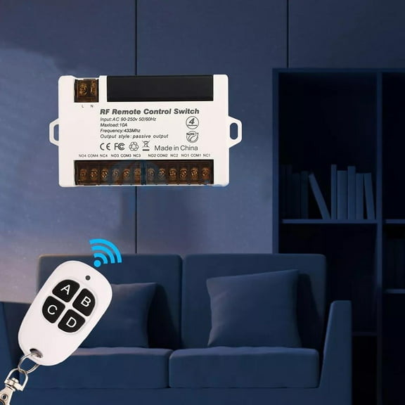 Wireless Remote Control Switch for Home Lighting Four Way Control, Stable Signal, Easy Installation, 433MHz Frequency