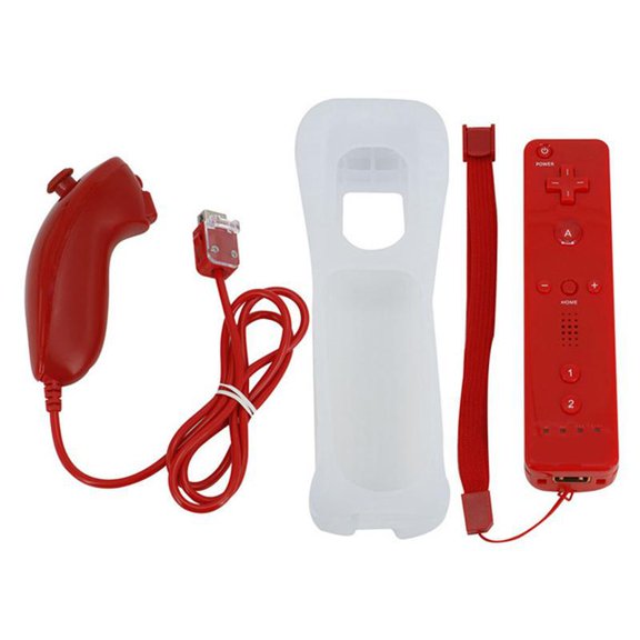 Wireless Remote Controller with Built-in Motion Plus Shock Speaker, Third Party Bluetooth Game Remote with Nunchuck Compatible for Wii Wii U Console, Ergonomic Grip with Silicone Case Wrist Strap
