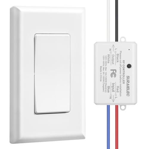Wireless Remote Light Switch, No Wiring, No WiFi, 100ft RF Range, Pre-Programmed, Expandable Wireless Wall Switch and Receiver Kit, Remote Control Light Fixture for Lamp, Ceiling Light, Fan