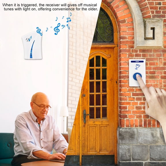 Wireless Remote Music Doorbell Kit with Blue Indicator Light - Long 328ft Range, 32 Selectable Melodies / 328.1 ft (100 m) Wireless Operating Distance