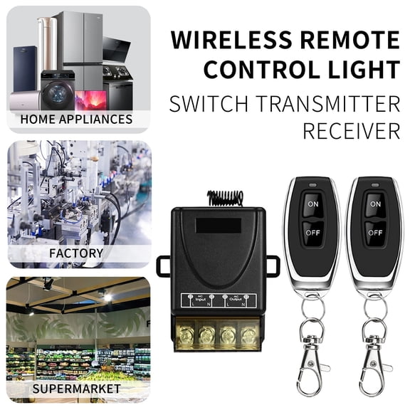 Wireless Remote Relay Switch – 90-250V 30A with 2 Remote Controllers for Lighting, Motors, Pumps, Garage Doors, Home Automation