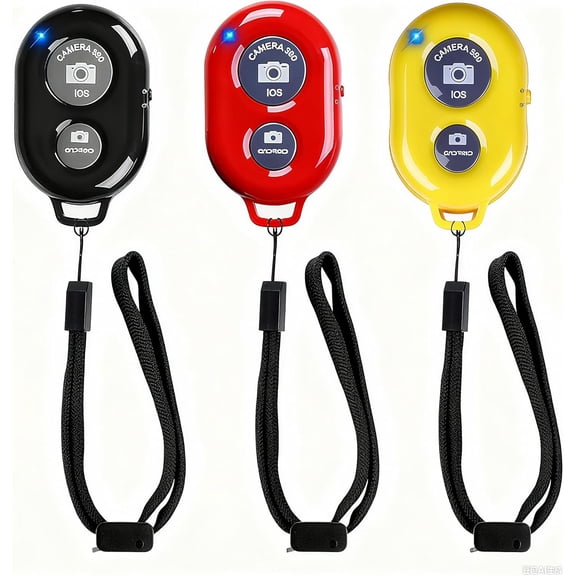 Wireless Remote Shutter for Cellphones and Tablets (3 Pack), AOQIYUE Wireless Remote for iPhone/Android Camera Control, Selfie Clicker for Photos and Videos - Wrist Strap Included