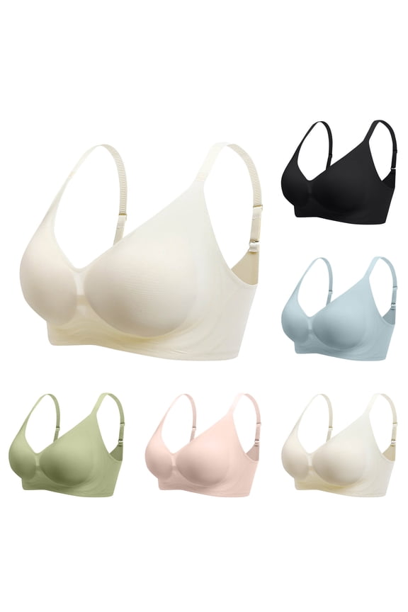 Wireless Removable Cup Bra, Solid Color Lightweight Bra, Soft Support, Comfortable Daily Wear, Adjustable Fit for All Seasons #Beige,L