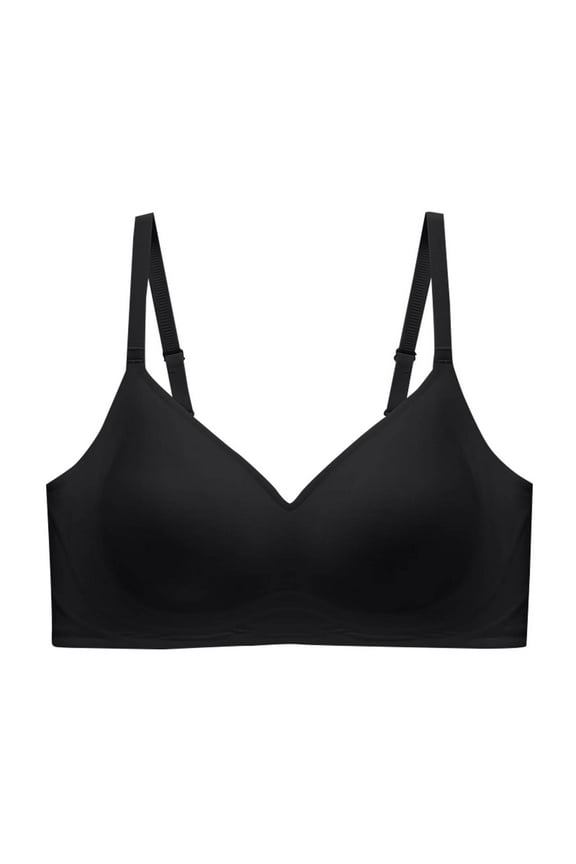Wireless Removable Cup Bra, Solid Color Lightweight Bra, Soft Support, Comfortable Daily Wear, Adjustable Fit for All Seasons #Black,XL