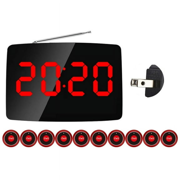 Wireless Restaurant Pager Calling System 10 Call Buttons for Bar, Office, Customer Call Waiter Service Bell Us Plug