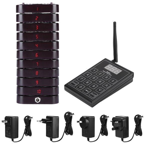 Wireless Restaurant Pager System with 999 Channels, Guest Calling Paging Queuing System for Fast Food Restaurant, 1.5km Range, Vibration Sound Light, 10/20/30 Pager Options