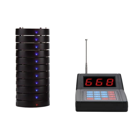 Wireless Restaurant Waiter Coaster Paging System 1 Keyboard 10 Pagers 1 Charger Calling Queueing Service Buzzer