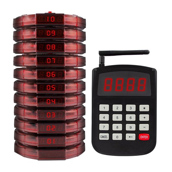 Wireless Restaurant Waiter Coaster Paging System 1 Keyboard 10 Pars 1 Charr Calling Queueing Service Buzzer