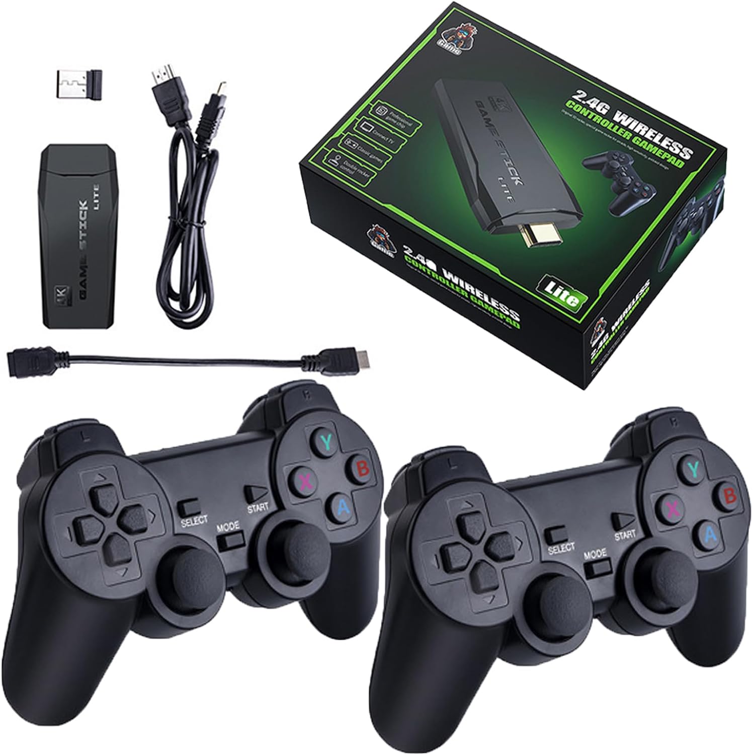 Wireless Retro Game Console, Nostalgia Stick Game, 20,000+ Games & 9 Emulators Built in, Plug and Play Video Games for TV 4K HDMI, 2.4g Wireless Controllers