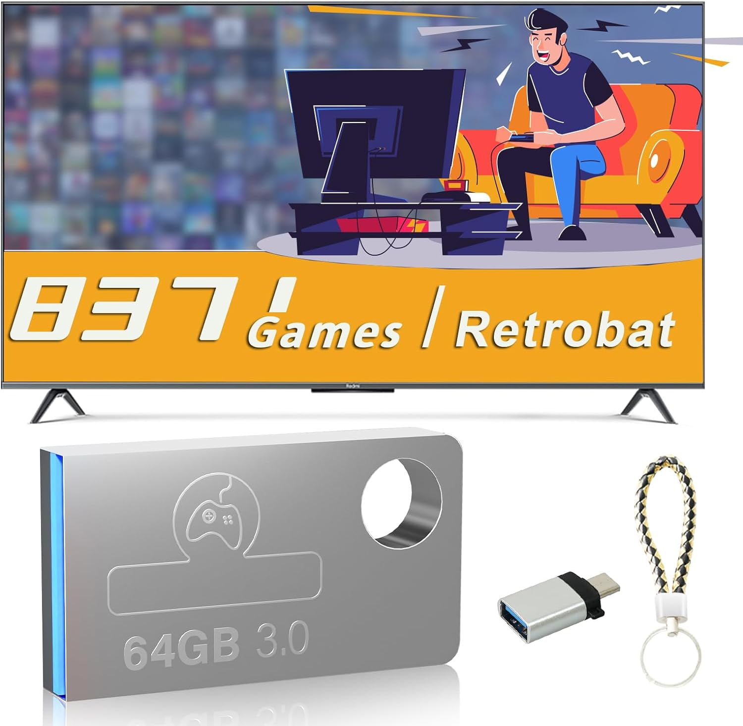 Wireless Retro Game Console Usb Flash Drive 64G, 8371 Retro Games & 15
