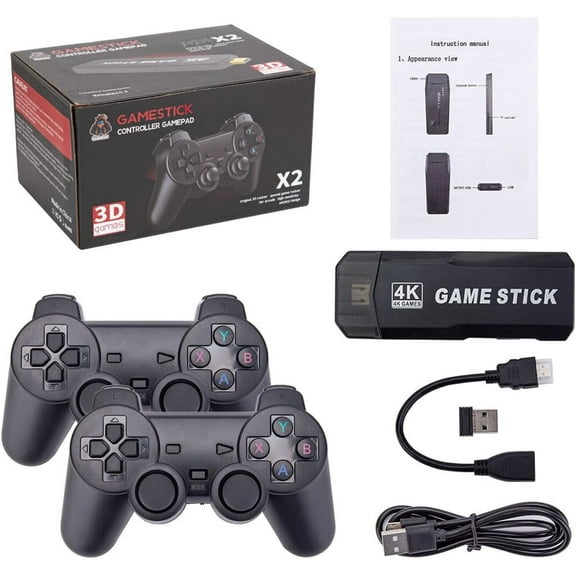 Wireless Retro Game Stick, X2 4K HD HDMI Output 2.4G Wireless Controller Gamepad Built-in 20,000 Games Mini Plug and Play Arcade Video Home Emulators Game Console, Gift for Kids Adults