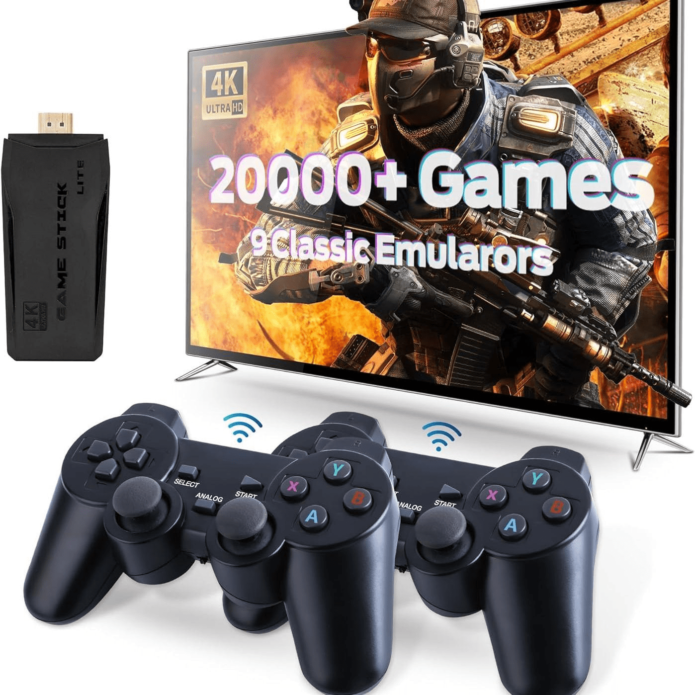 Wireless Retro Gaming Console(128G/64G/32G),Plug & Play Video TV Game Stick with Built-in 9 Emulators,20,000+ Video Games,4K HDMI Output,Revisit Classic Games with Dual 2.4G Wireless Controllers