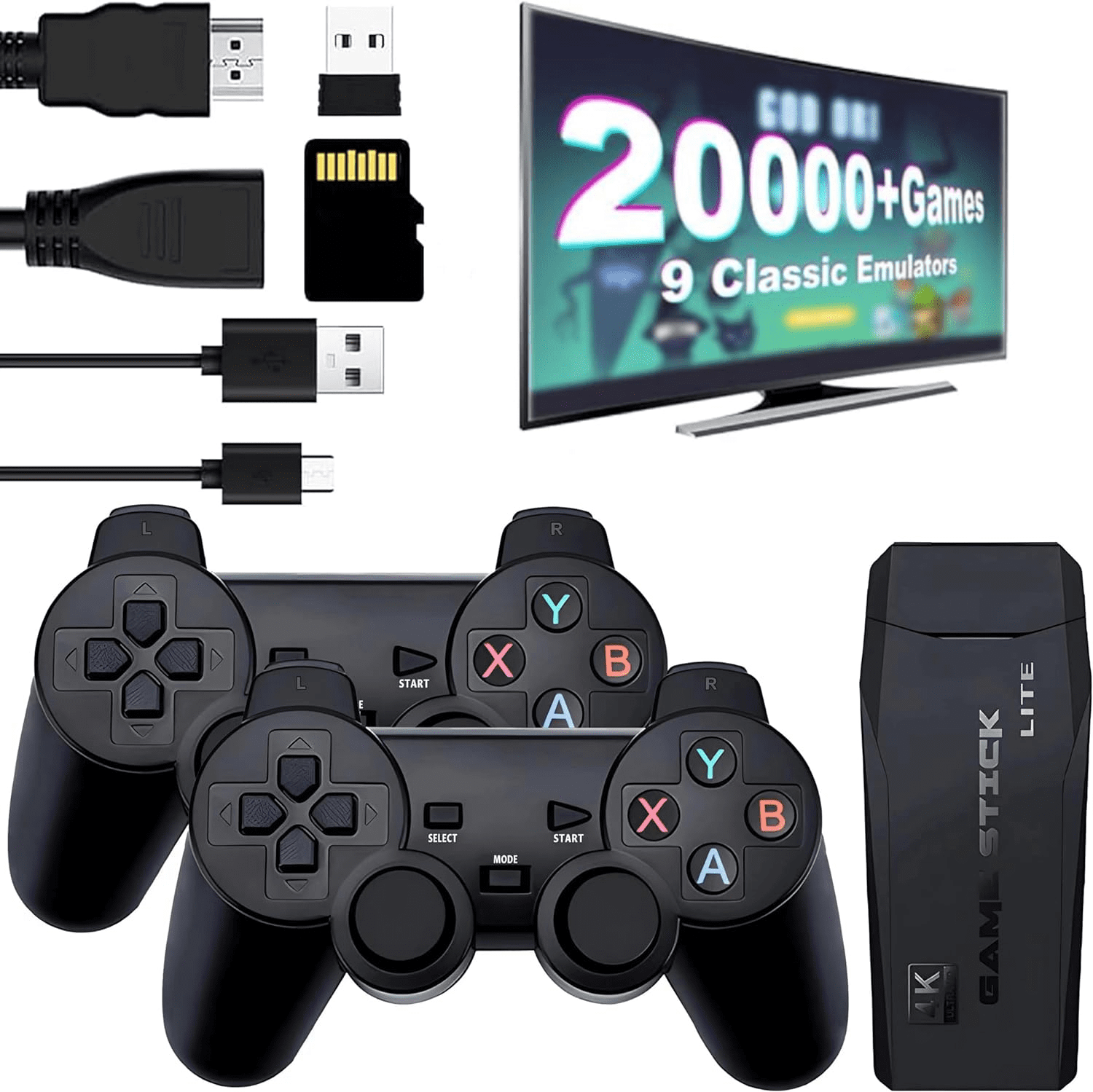 2025 Retro Gaming Console Pro - Plug & Play Stick With 20,000+ Games, 4K HDMI, 2 Wireless Controllers