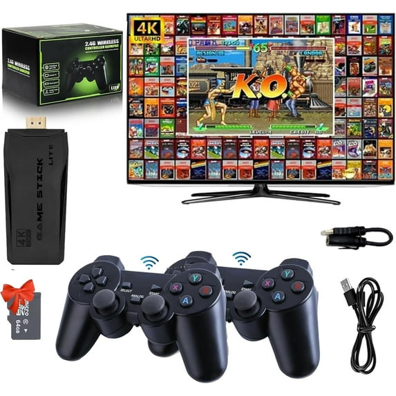 Wireless Retro Machines, Plug & Play Video TV Machines with 20000+ Built-in, 9 Emulators, 4K HD Nostalgia Stick for TV, Dual 2.4G Wireless Controllers