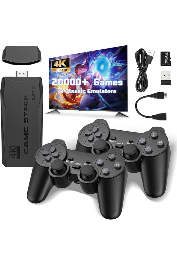 Wireless Retro Play Machine, Retro Play Stick, Plug & Play Built-in 20000+ Video Plays, Retro Play Stick 4K with 2.4G Double Wireless Controllers(64G)