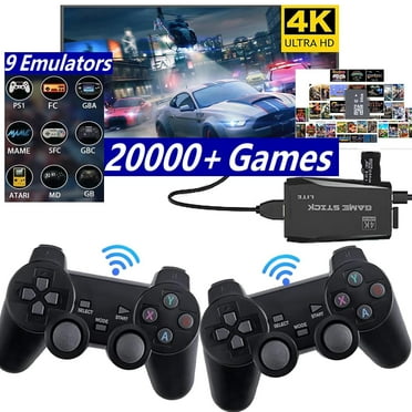 Wireless Retro gaming console, Plug & Play Video TV Game Stick with 4K HDMI Output,Built-in 9 Emulators, 20,000+ video games,with Dual 2.4G Wireless Controllers for TV Plug and Play(64G)