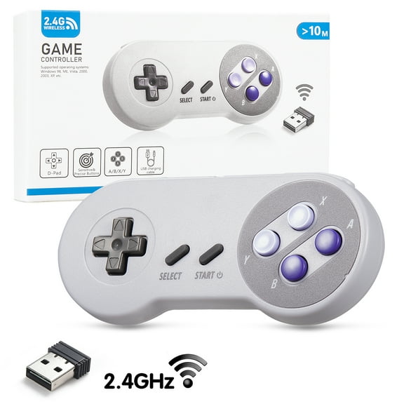 Wireless SNES Controller, LUXMO 2.4GHz USB Gamepad Classic Game Controller Joypad Joystick for Windows Laptop PC Mac Raspberry PI System