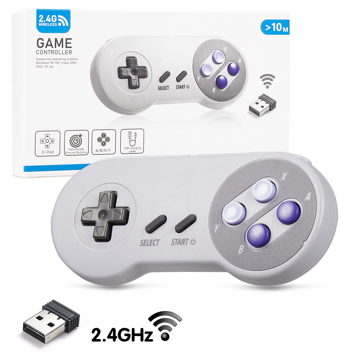 SNES Retro USB Gamepad - Wired Controller For PC, Mac, Raspberry Pi, Linux - Black, 5ft Cable