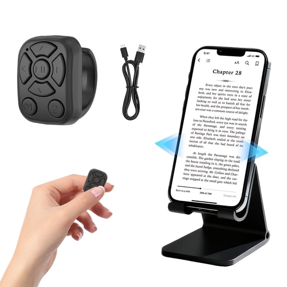 Wireless Scroll Ring Remote for iPhone iPad Android, TikTok Video Camera Shutter & Music Playback Controller with USB Cable