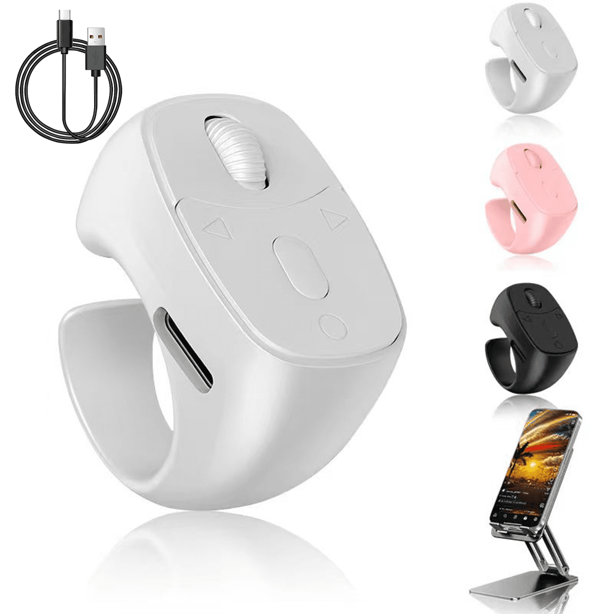 Wireless Scrolling Ring Remote for TikTok YouTube Shorts, Phone Camera Controller with Charging Case, Hands-Free Video Remote for iPhone Android