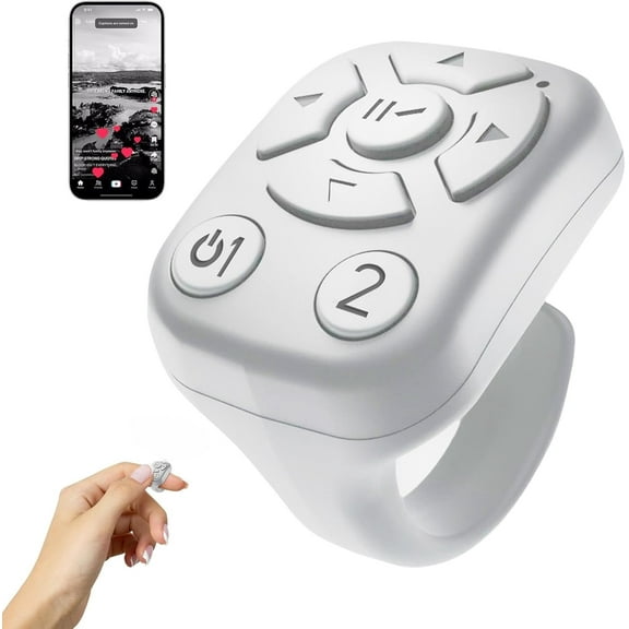 Wireless Scrolling Ring for TikTok - Bluetooth Remote Control for iPhone, iPad & Android, Fingertip Bluetooth Controller with Camera Shutter, Perfect for TikTok Videos & Music Playback (White)