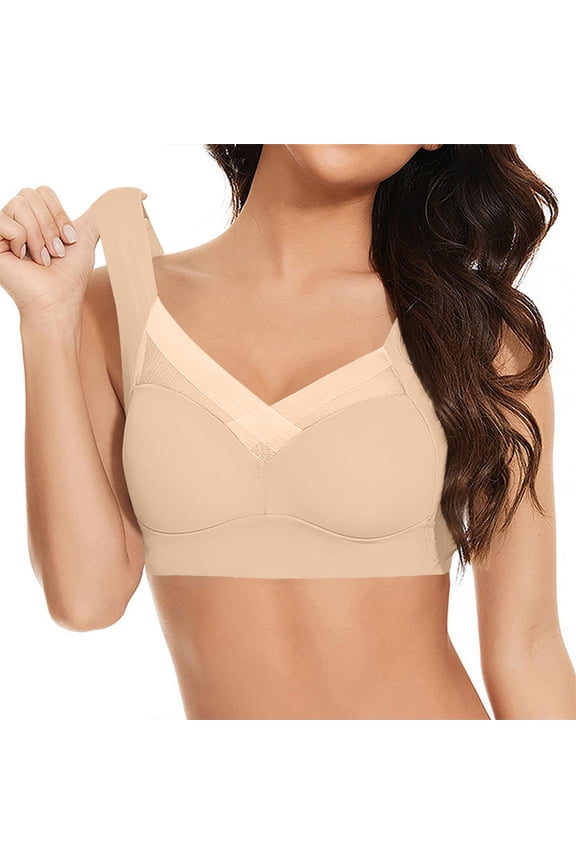 Wireless Seamless Bra for Women Plus Size No Underwire Thin Cup Side Support Reduce Underarm Fat Gathering Adjustable Wide Straps Mesh Accents Comfort Fit Complexion 42