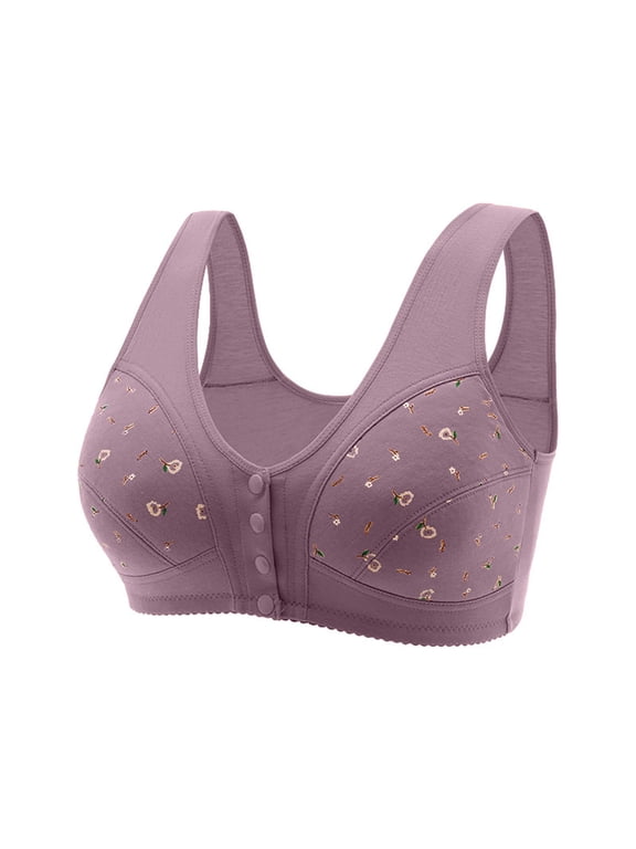 Wireless and Seamless Bra for Women qinhaie Comfortable Front Closure Wireless Bra for Women, No Underwire Everyday Bra, Front Snap or Button Soft Breathable Purple Bra
