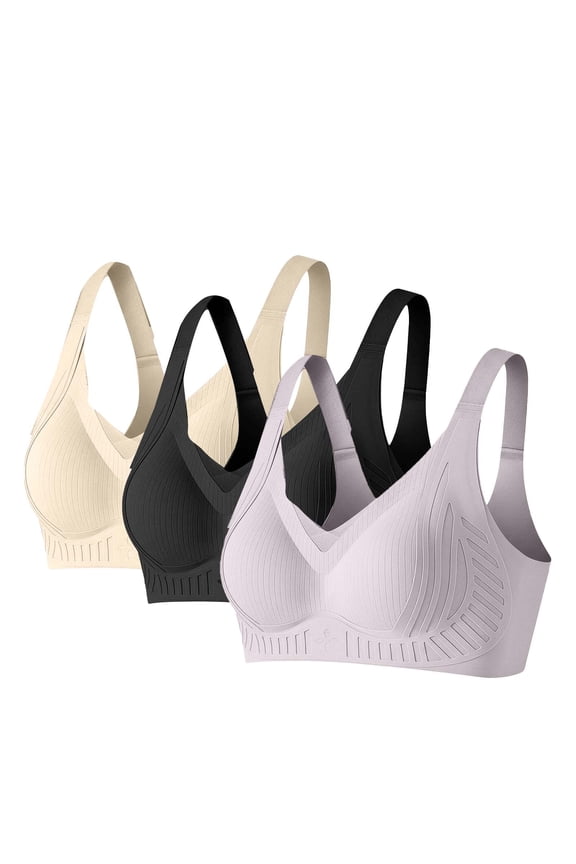 Wireless Seamless Bra for Women, 3 Pack Comfort Bralette - Ultra Soft Wirefree Lounge & Sleep Bra with Adjustable Straps, Black,Size M