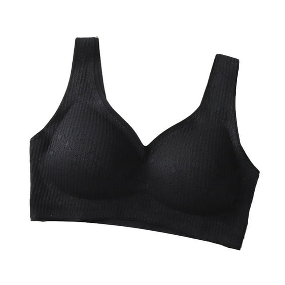 Wireless Seamless Bras for Women Solid Color No Underwire Push Up V Neck Full Coverage Bralettes Sports Everyday Bras,Black,34 C