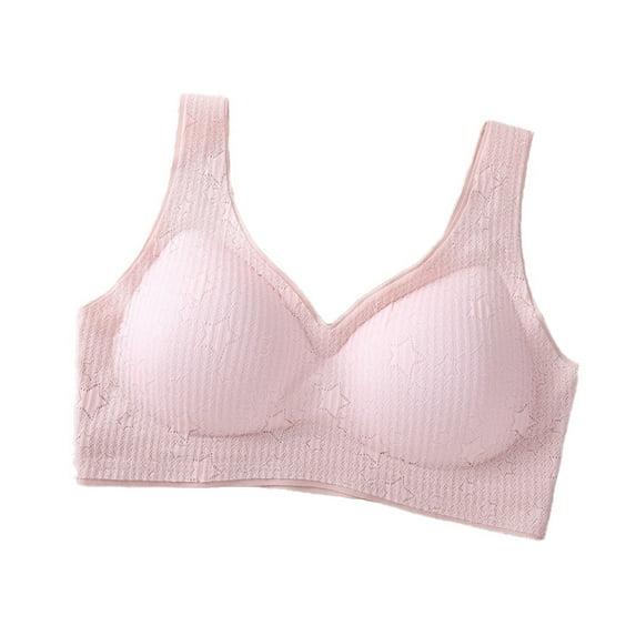 Wireless Seamless Bras for Women Solid Color No Underwire Push Up V Neck Full Coverage Bralettes Sports Everyday Bras,Pink,36 B