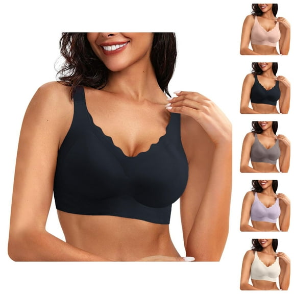 Wireless Seamless Bras for Women Wave Trim Plus Size Lightweight Full Coverage Push Up Bralettes Everyday Bra