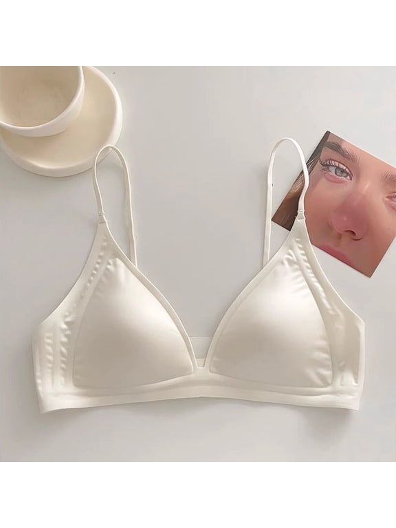 Wireless Seamless Satin Triangle Cup Bra for Women Push Up Mesh Splicing Soft Lightweight Bralette Small Bust Daily Lingerie