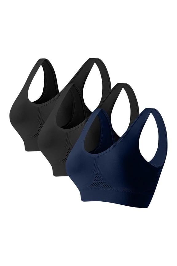 Wireless Seamless Sports Bras for Women 3 Pack, Racerback Light Support Everyday Pullover Bras, Black,Size 3XL