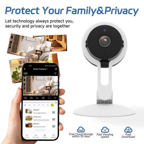 Wireless Security Camera 3MP FHD, 2.4G WiFi, Color Night Vision, Two-Way Audio, AI Motion Alerts, Remote Viewing, Privacy Protection for Home Baby Pet Store