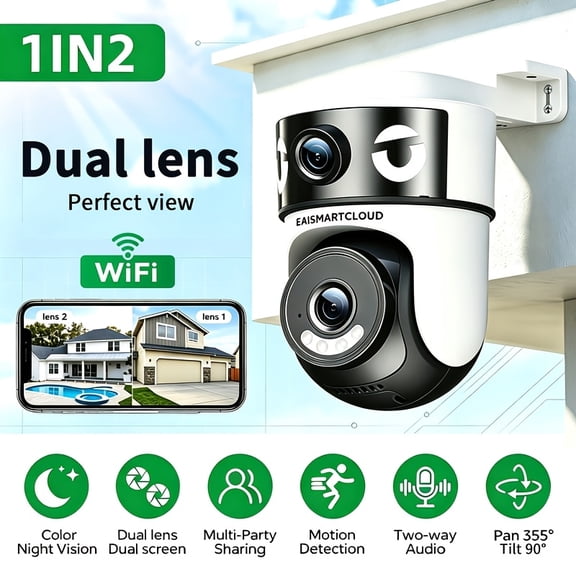 Wireless Security Camera, Dual-Lens Pan-Tilt Rotation Smart Home Camera with App Control for Baby, Elderly & Pet Monitoring