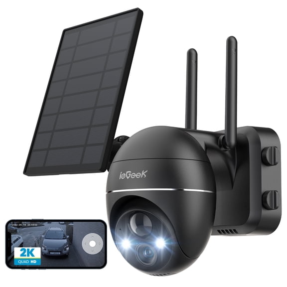 ieGeek 2K Wireless Security Camera, Solar Powered, Outdoor, WiFi, Spotlight & Siren, PTZ 360° View, 3MP Color Night Vision, Outdoor Surveillance Camera with PIR Sensor, Work with Alexa