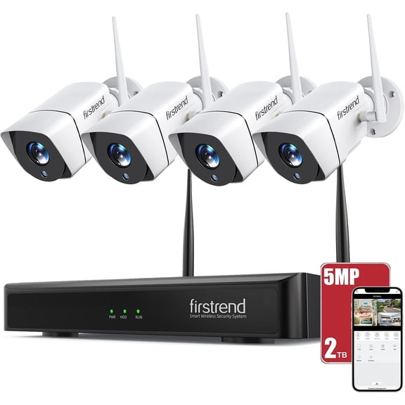 Wireless Security Camera System,Firstrend 5MP Security System Wireless with 4 CCTV Cameras Ultra HD Two Way Audio 8CH NVR 2TB Hard Drive Night Vision Motion Alarm APP for Home Indoor Outdoor